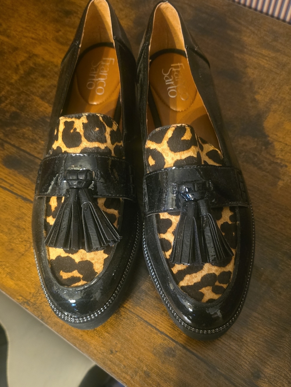 Franco Sarto Black & Leopard Tassel Slip-On Loafers